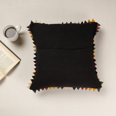 Black - Kala Raksha Applique Cutwork Cotton Cushion Cover (16 x 16 in)