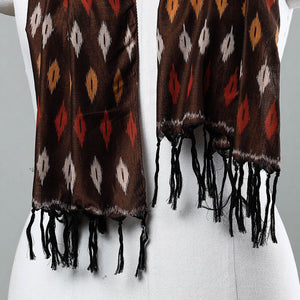 Brown - Handloom Mercerized Cotton Pochampally Ikat Stole