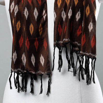 Brown - Handloom Mercerized Cotton Pochampally Ikat Stole