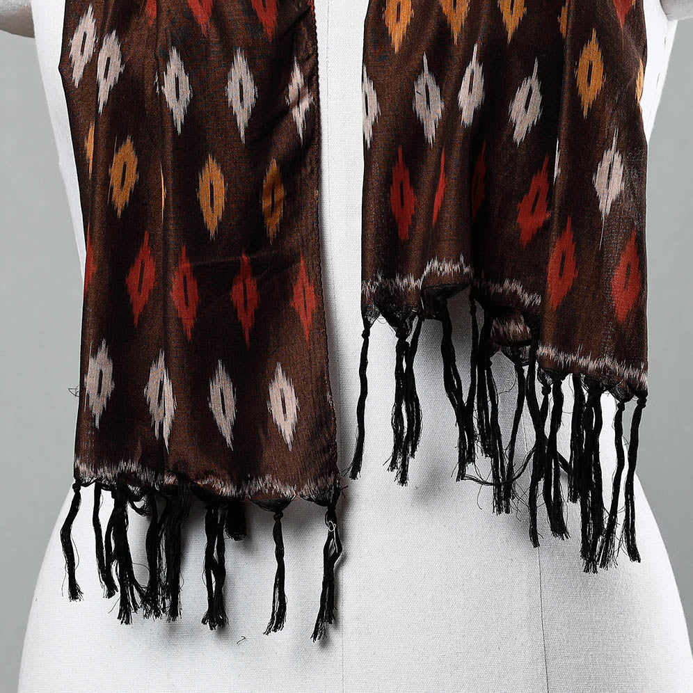 Brown - Handloom Mercerized Cotton Pochampally Ikat Stole