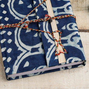 Blue - Bagru Fabric Cover Handmade Paper Notebook with Thread Lock