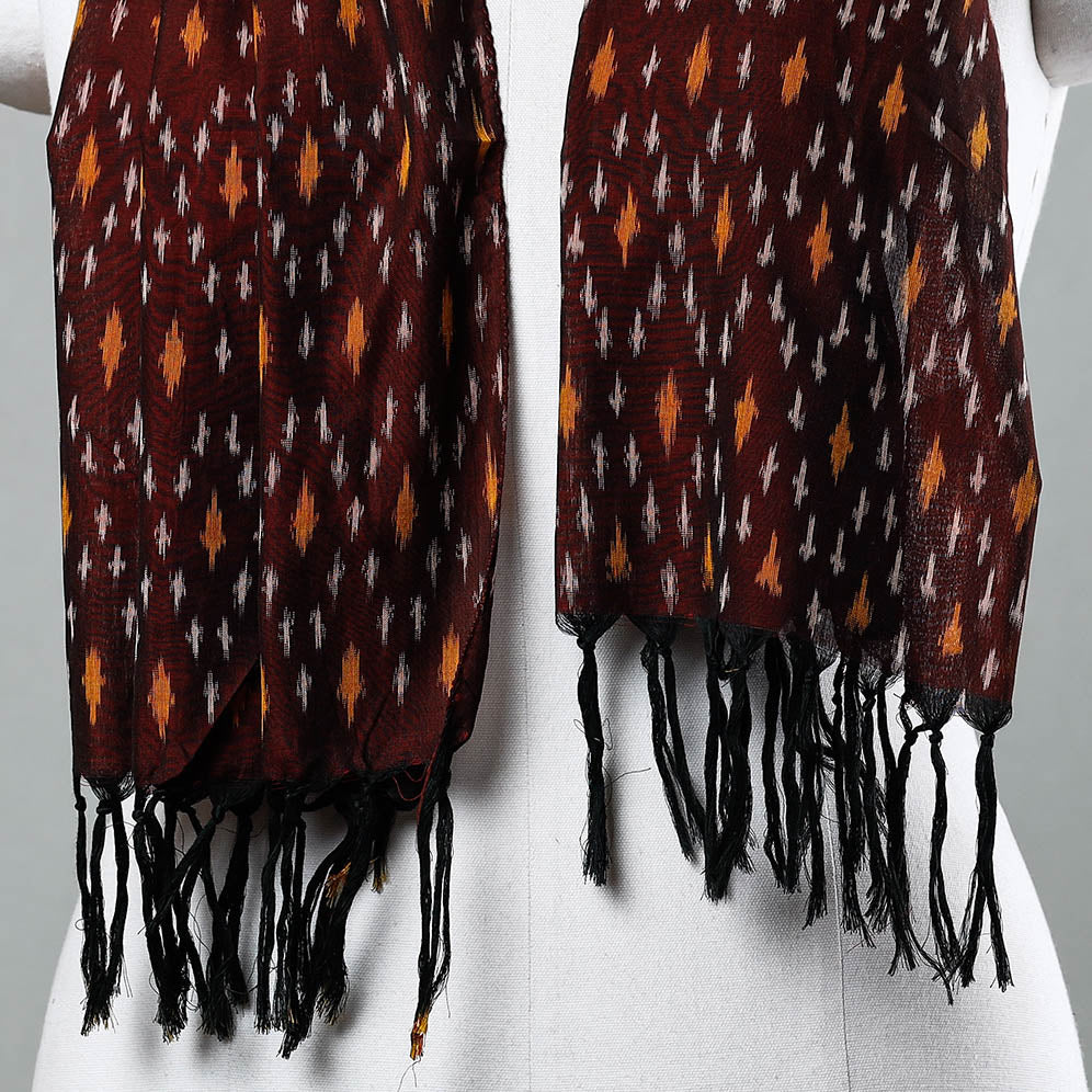 Brown - Handloom Mercerized Cotton Pochampally Ikat Stole