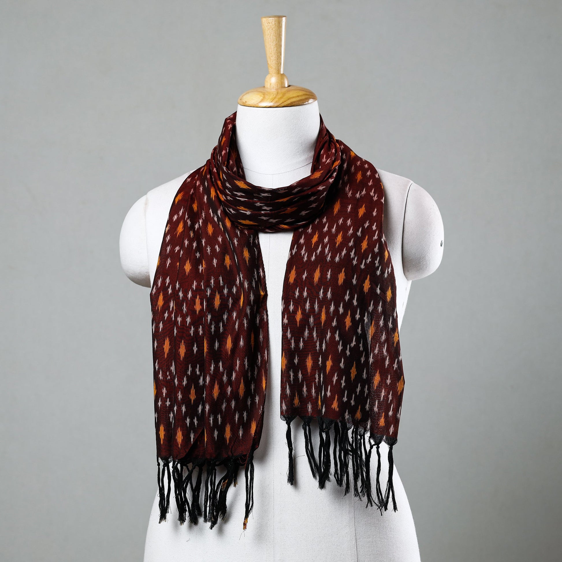 Brown - Handloom Mercerized Cotton Pochampally Ikat Stole