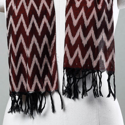 Brown - Handloom Mercerized Cotton Pochampally Ikat Stole