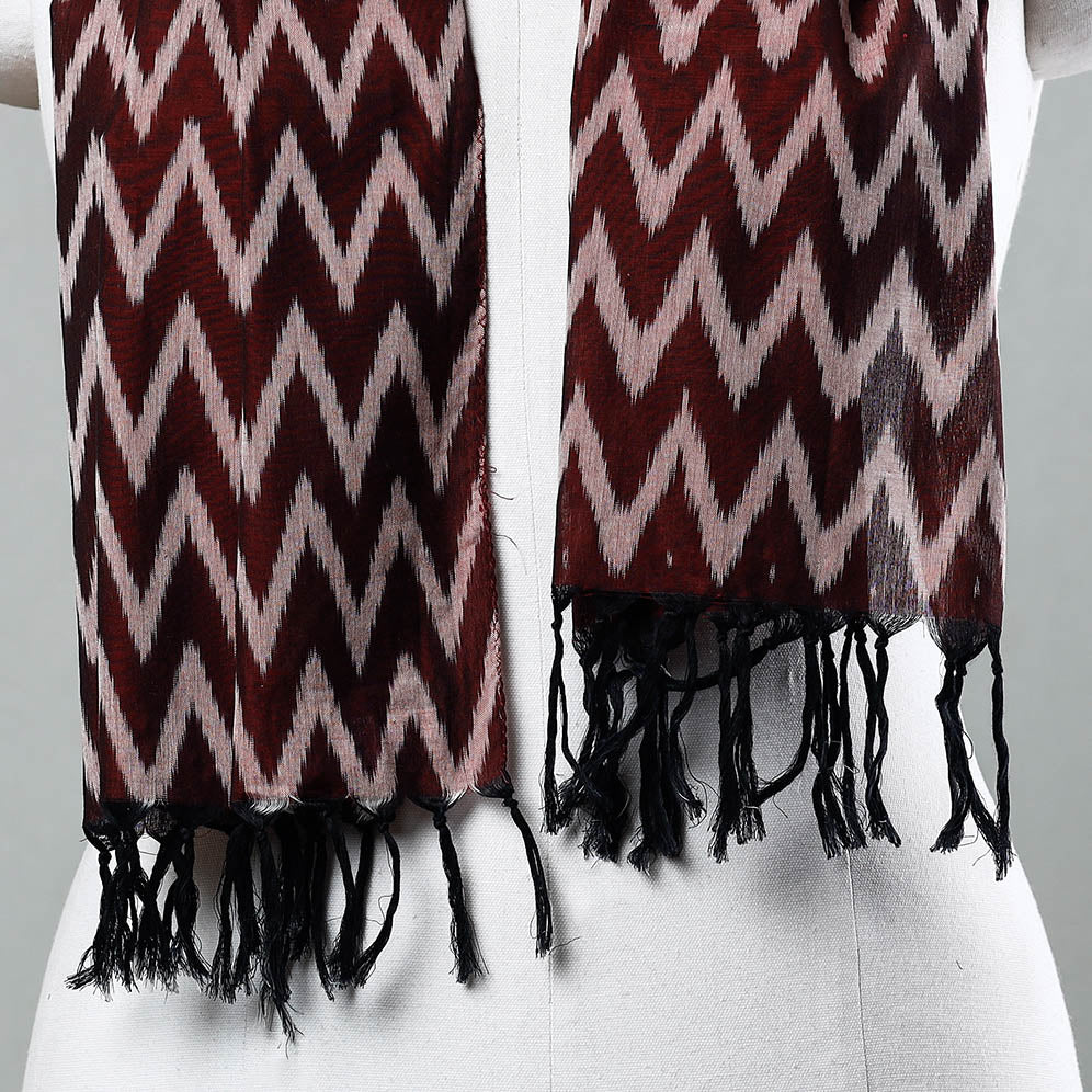 Brown - Handloom Mercerized Cotton Pochampally Ikat Stole