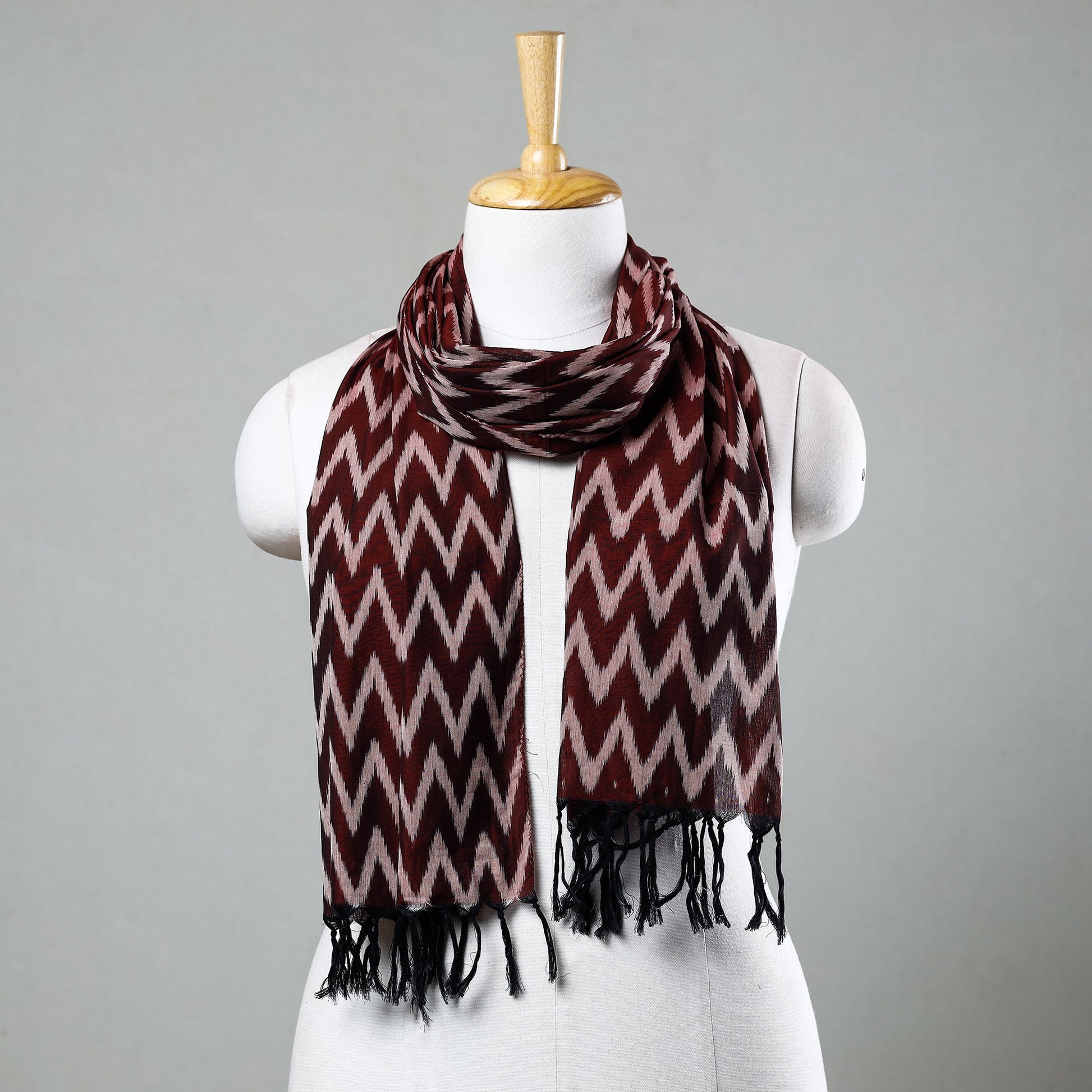 Brown - Handloom Mercerized Cotton Pochampally Ikat Stole