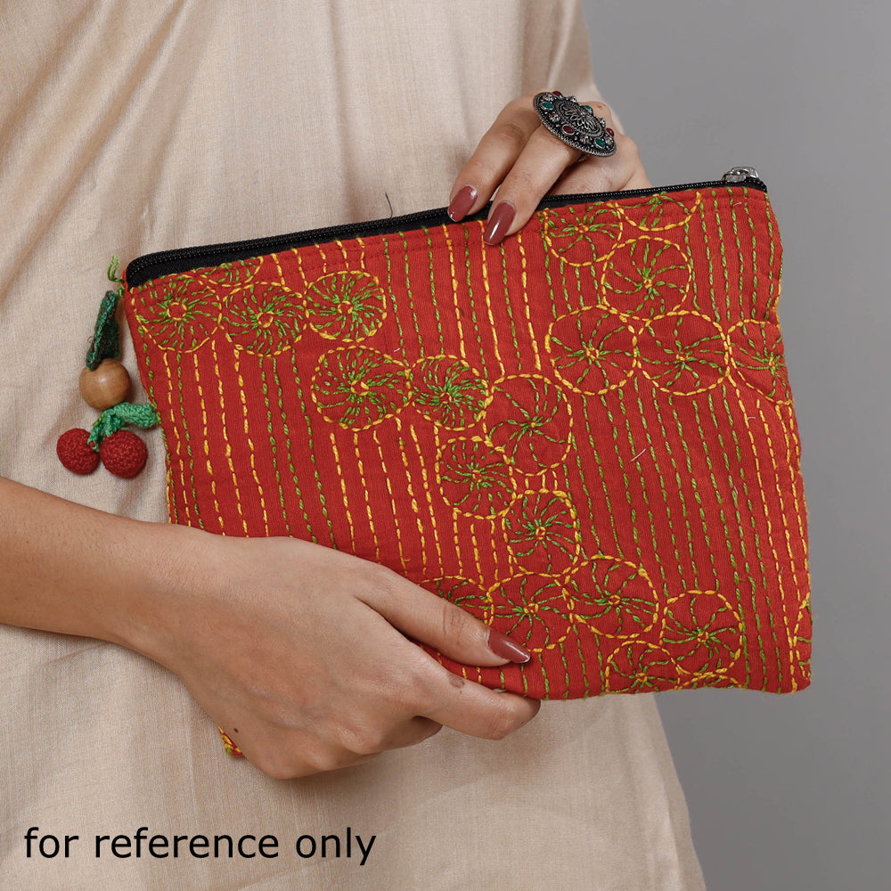 Black - Chandi Maati Kantha Work Cotton Cosmetic Pouch