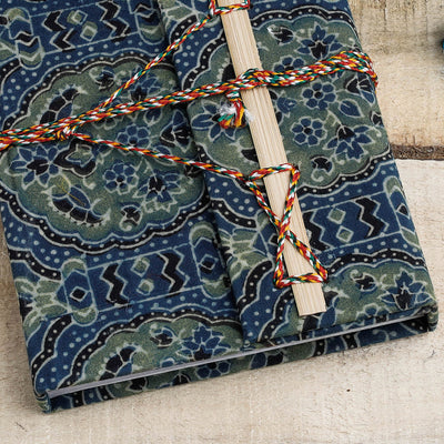 Blue - Ajrakh Fabric Cover Handmade Paper Notebook with Thread Lock