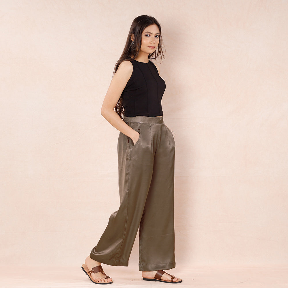 Brown - Pure Modal Silk Plain Palazzo
