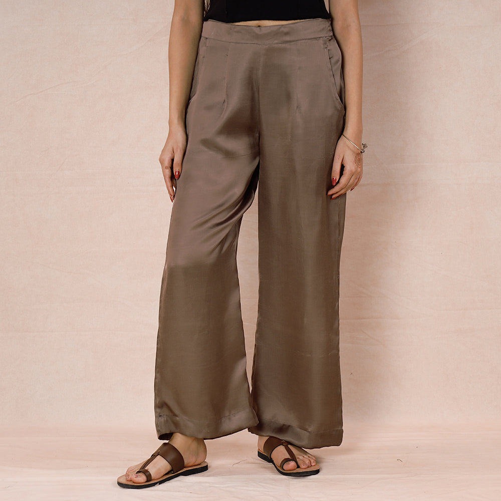 Brown - Pure Modal Silk Plain Palazzo
