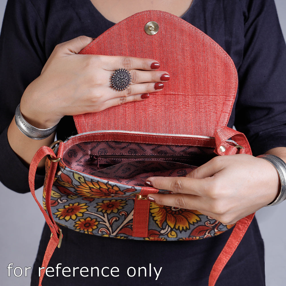 Black - Sling Bag - Handpainted Kalamkari Natural Dyed Ghicha Silk