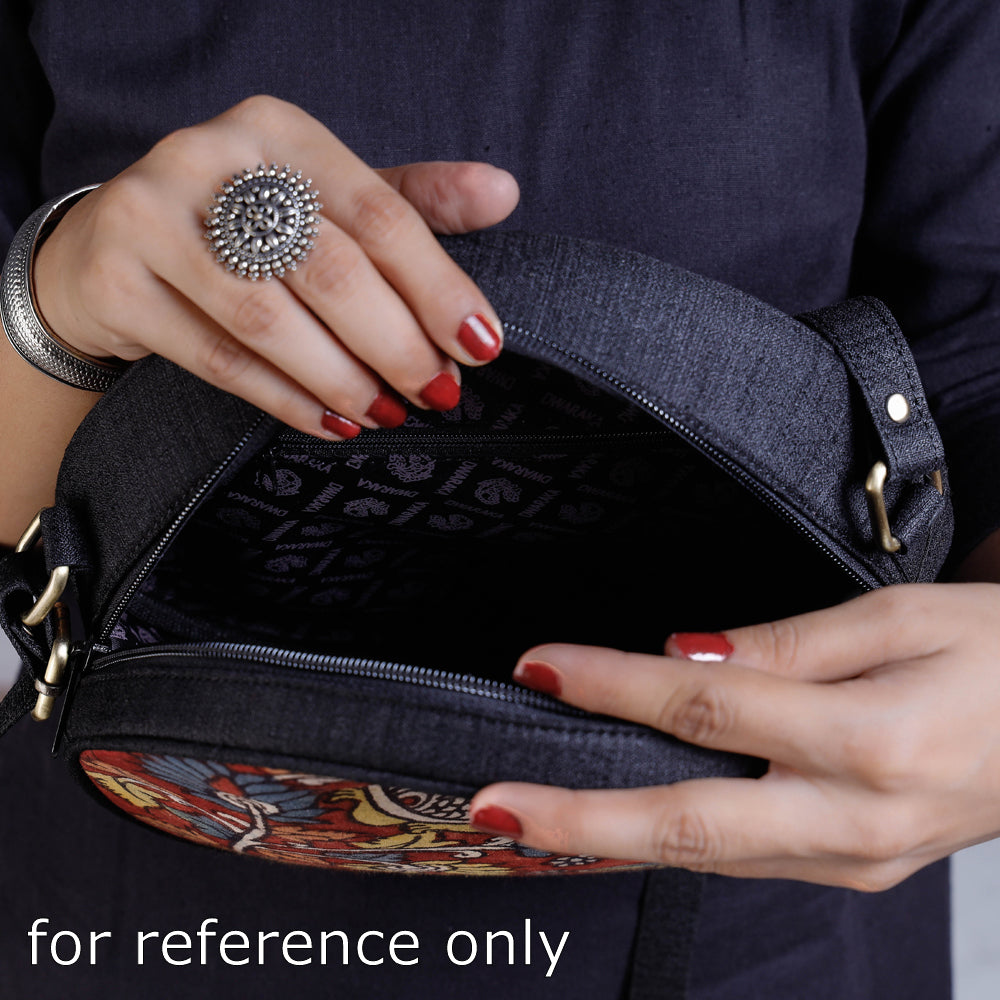 Brown - Round Sling Bag - Handpainted Kalamkari Natural Dyed Ghicha Silk