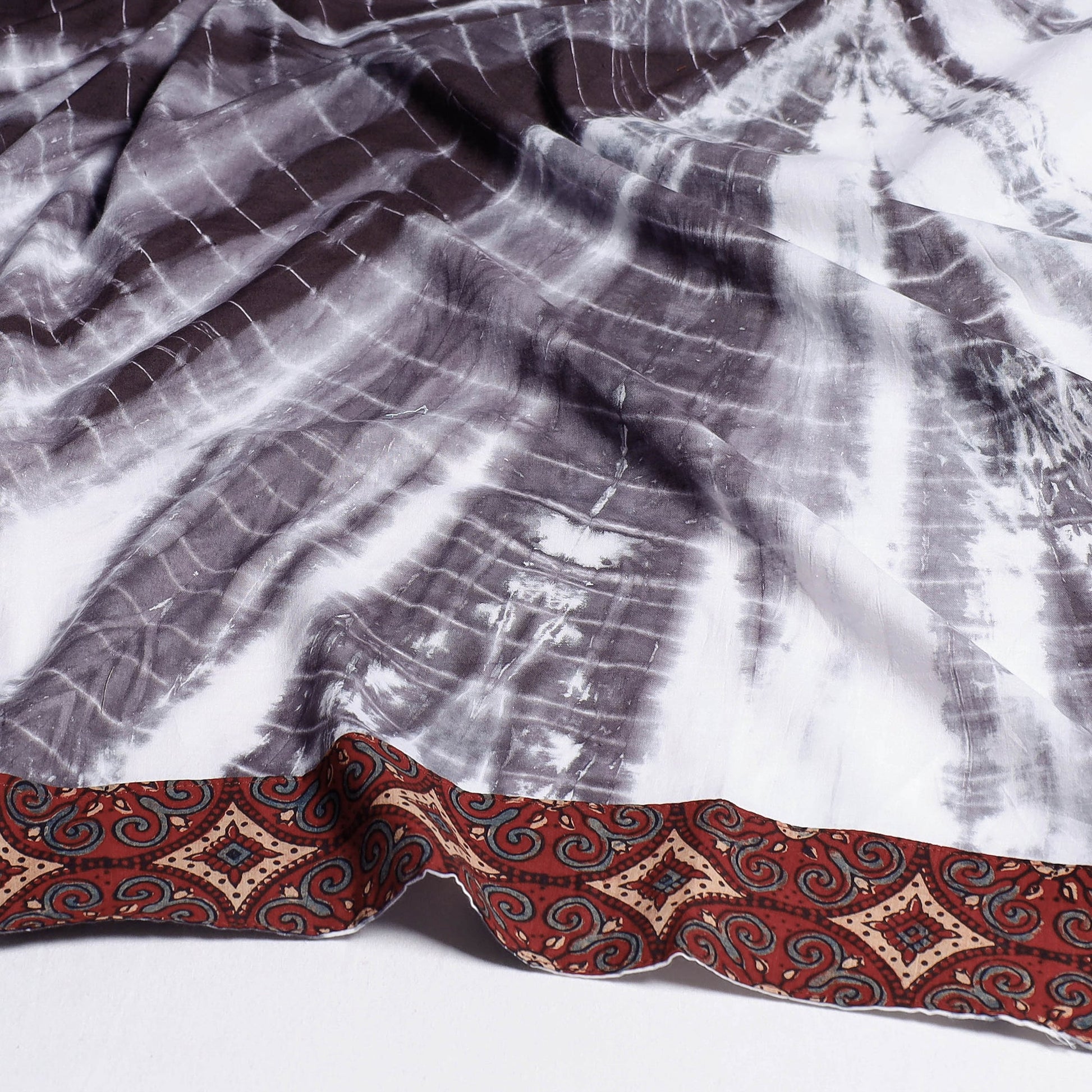 Black - Shibori Tie-Dye Cotton Blouse Piece