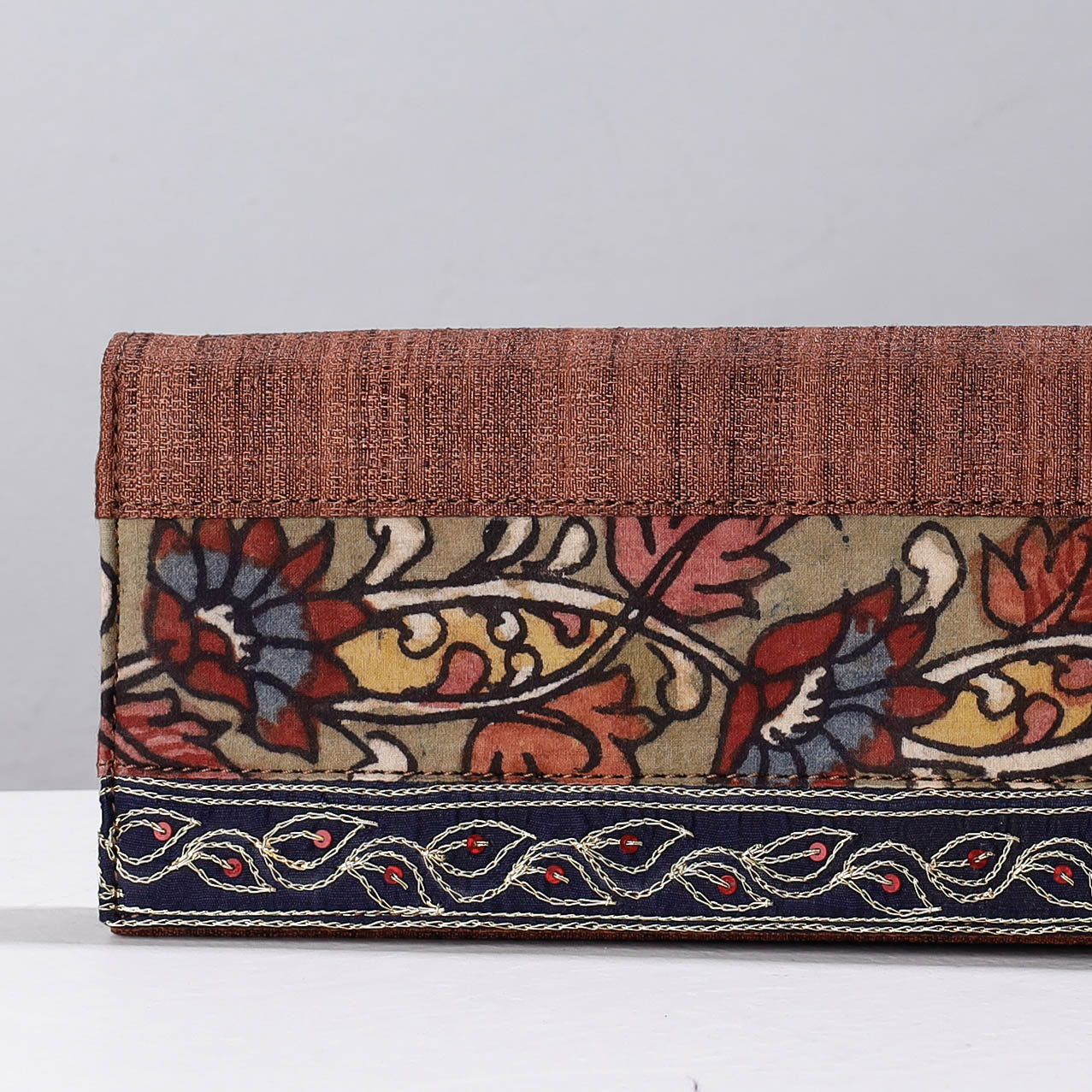 Brown - Handpainted Kalamkari Natural Dyed Ghicha Silk Clutch
