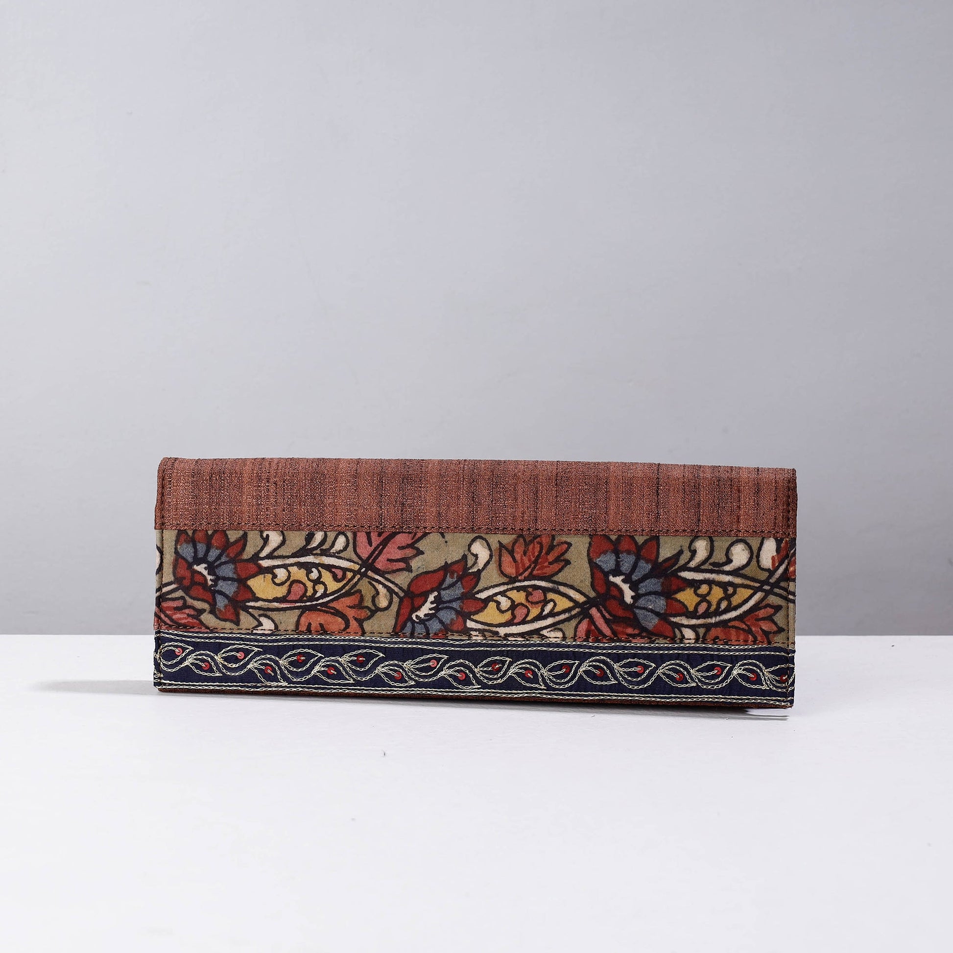 Brown - Handpainted Kalamkari Natural Dyed Ghicha Silk Clutch