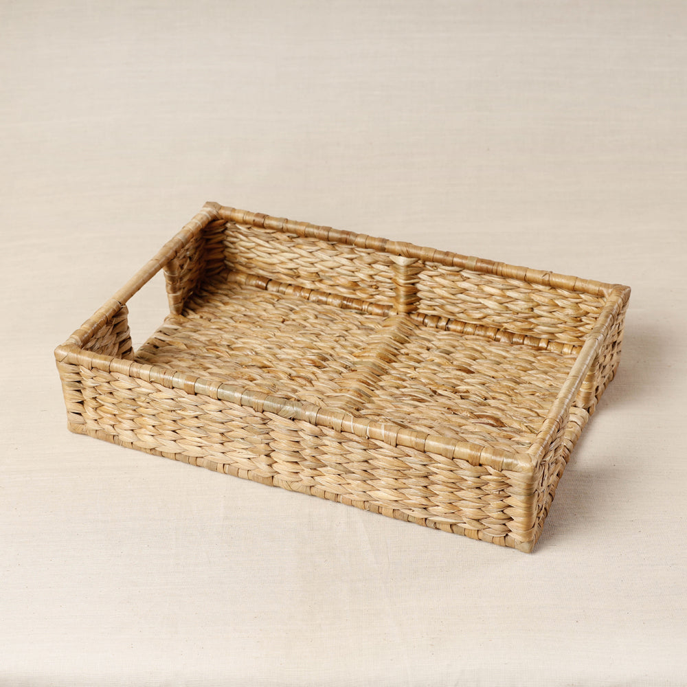 Beige - Handmade Organic Water Hyacinth Rectangular Tray from Assam