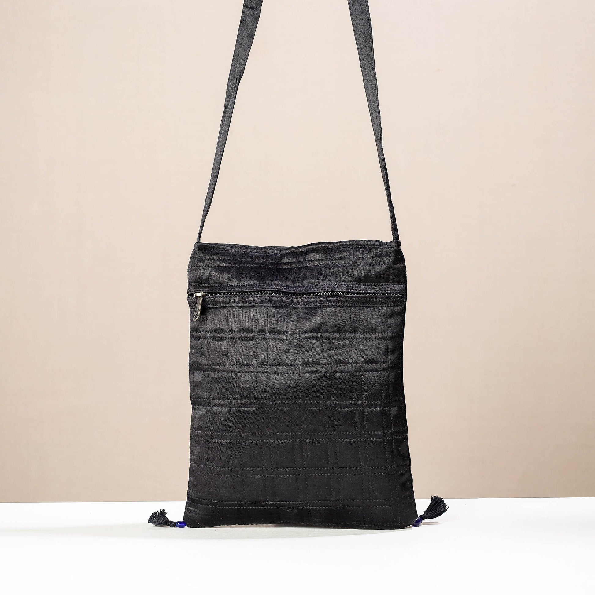 Black - Kutch Rabari Hand Embroidery Mashru Silk Sling Bag