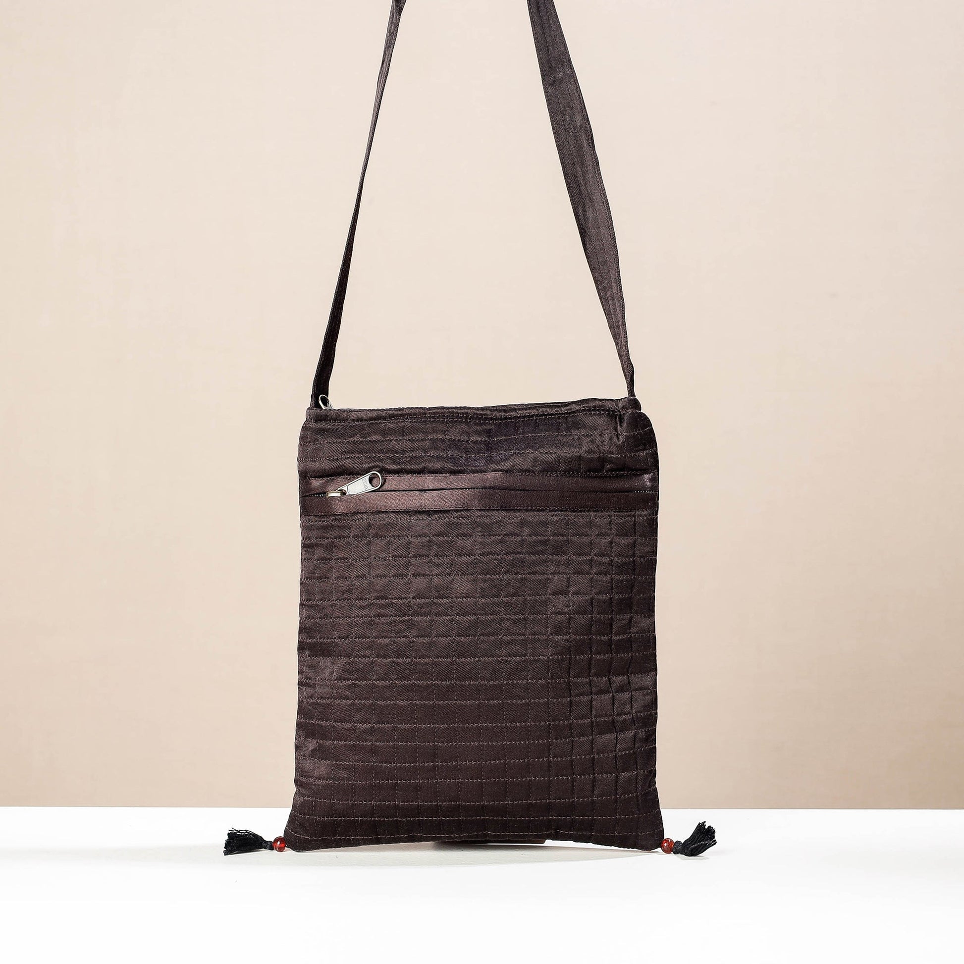 Brown - Kutch Rabari Hand Embroidery Mashru Silk Sling Bag
