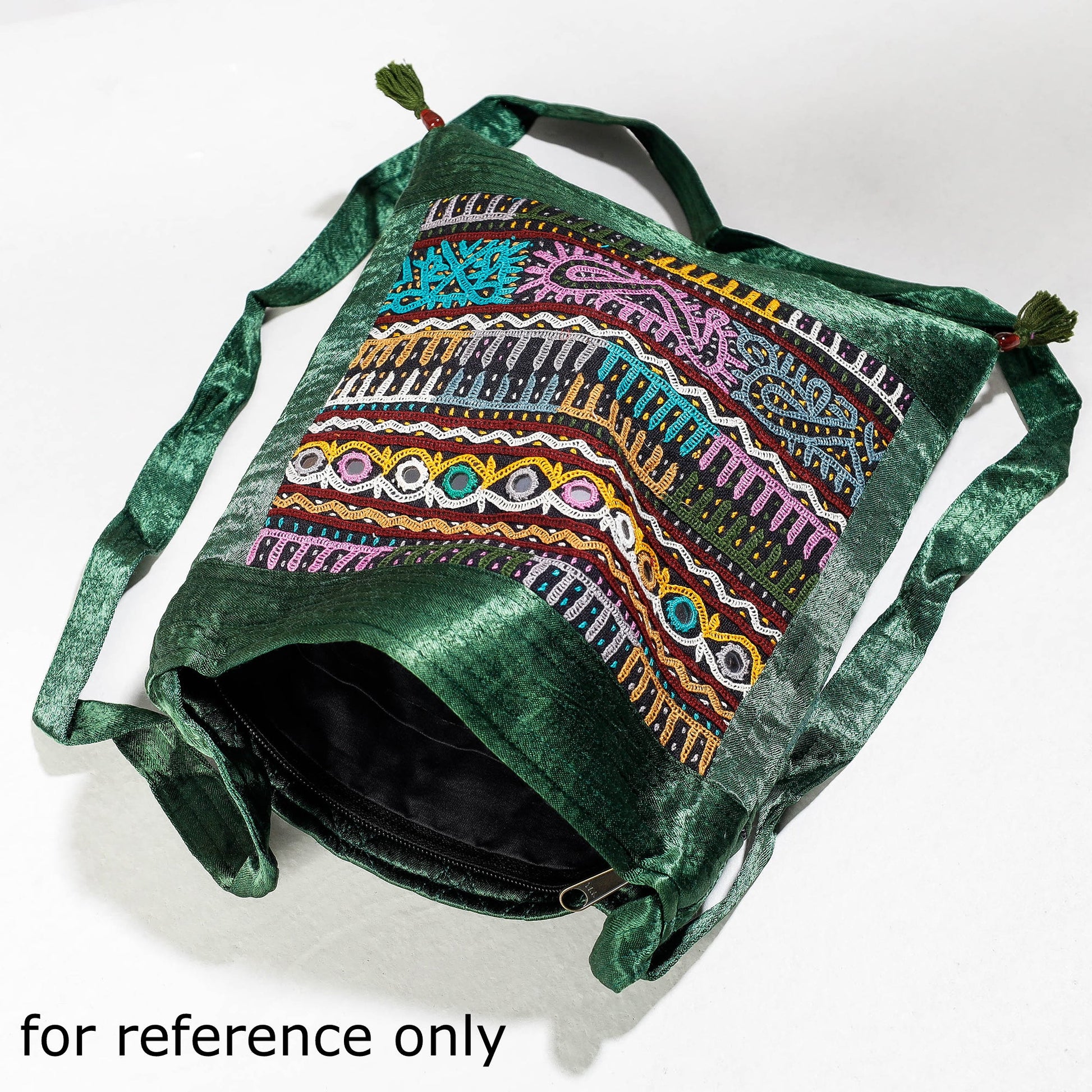 Black - Kutch Rabari Hand Embroidery Mashru Silk Sling Bag