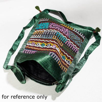 Brown - Kutch Rabari Hand Embroidery Mashru Silk Sling Bag