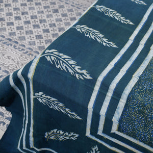 Blue - Akola Block Printing Jhiri Handloom Cotton Double Bed Cover (102 x 87 in)