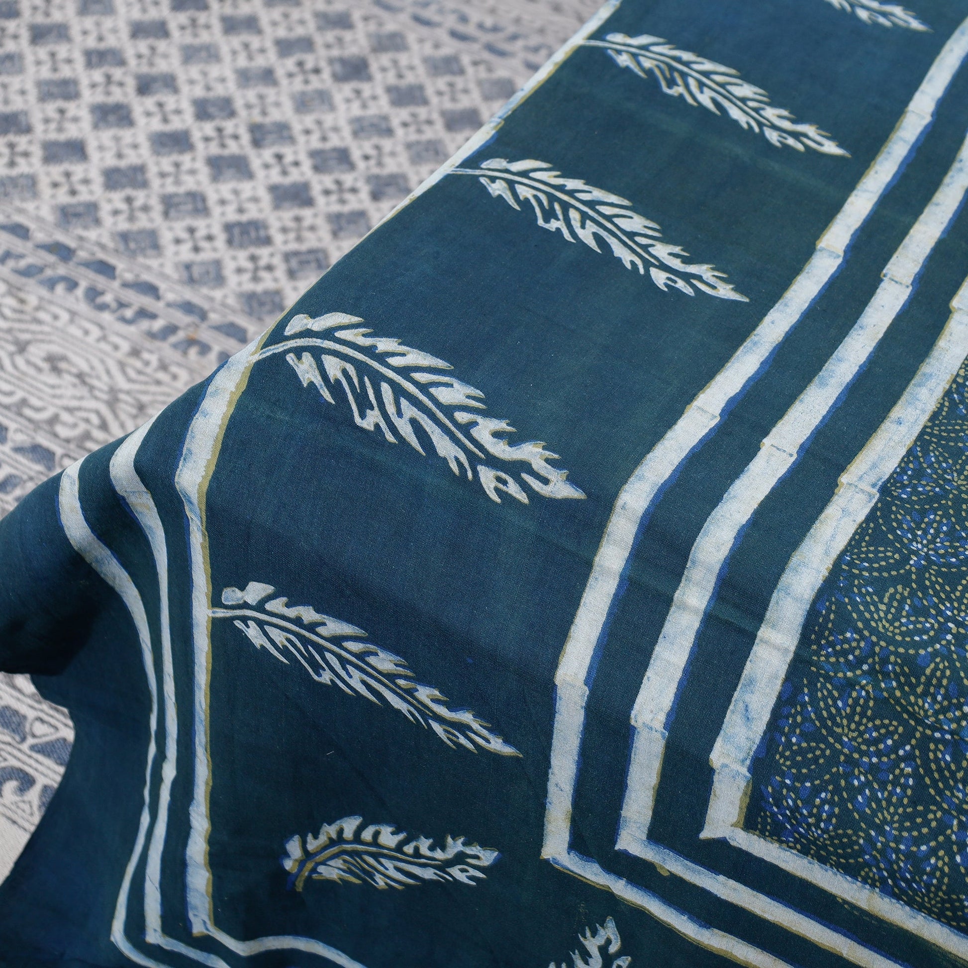 Blue - Akola Block Printing Jhiri Handloom Cotton Double Bed Cover (102 x 87 in)