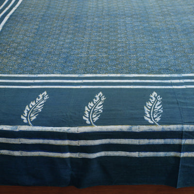 Blue - Akola Block Printing Jhiri Handloom Cotton Double Bed Cover (102 x 87 in)