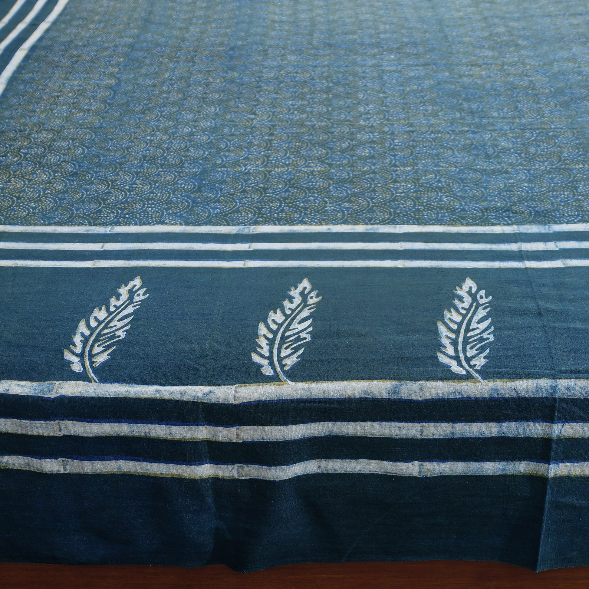 Blue - Akola Block Printing Jhiri Handloom Cotton Double Bed Cover (102 x 87 in)