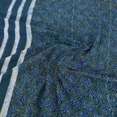 Blue - Akola Block Printing Jhiri Handloom Cotton Double Bed Cover (102 x 87 in)
