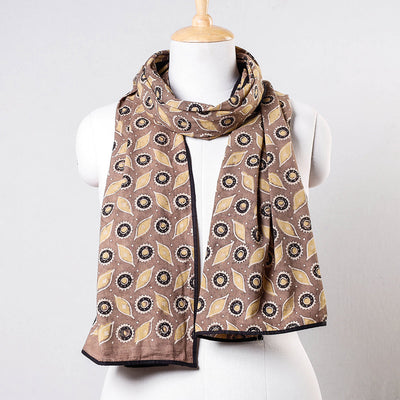 Brown - Ajrakh Block Printed Contrast Border Cotton Stole