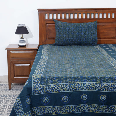 Blue - Akola Block Printing Jhiri Handloom Cotton Single Bed Cover (97 x 59 in)