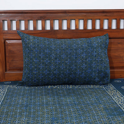 Blue - Akola Block Printing Jhiri Handloom Cotton Single Bed Cover (97 x 59 in)