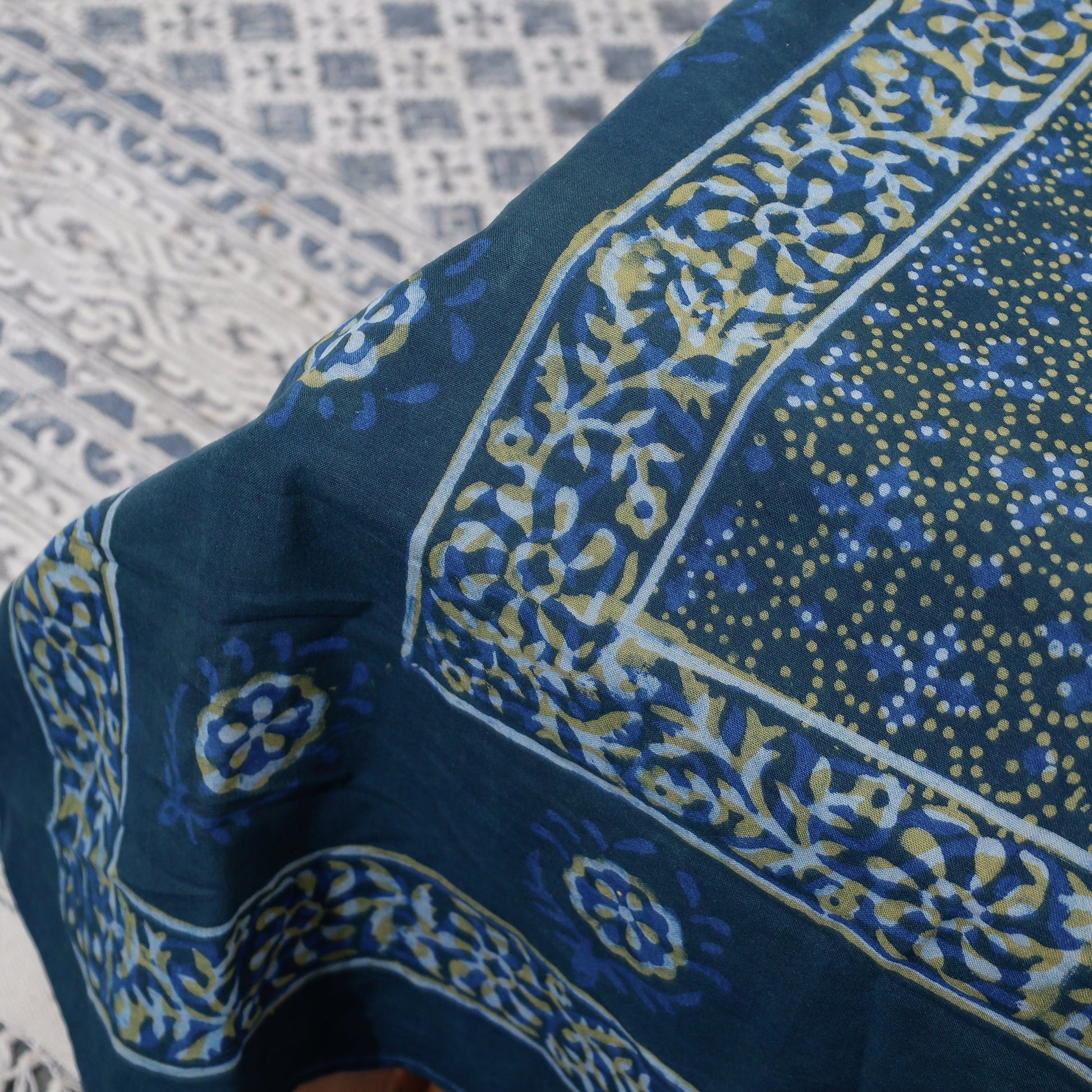 Blue - Akola Block Printing Jhiri Handloom Cotton Single Bed Cover (97 x 59 in)