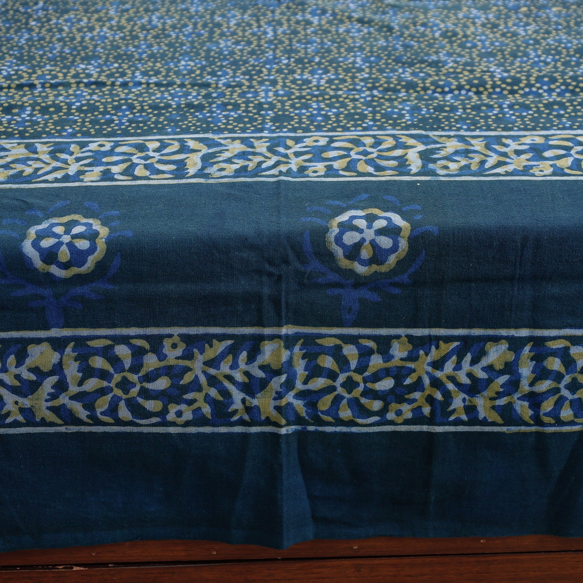 Blue - Akola Block Printing Jhiri Handloom Cotton Single Bed Cover (97 x 59 in)