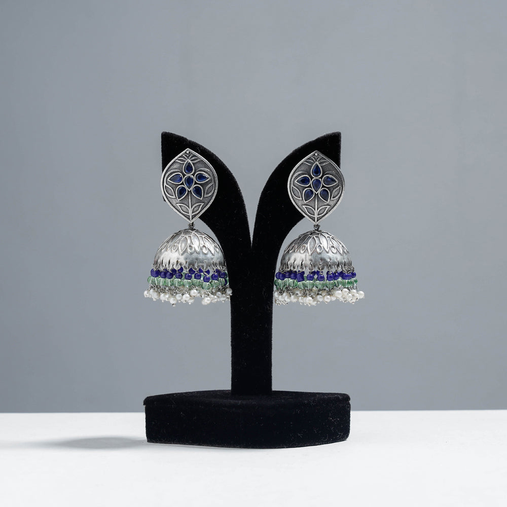 Antique Silver Finish Oxidised Brass Base Jhumki Earrings