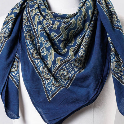 Blue - Ajrakh Block Printing Cotton Scarf from Kutch