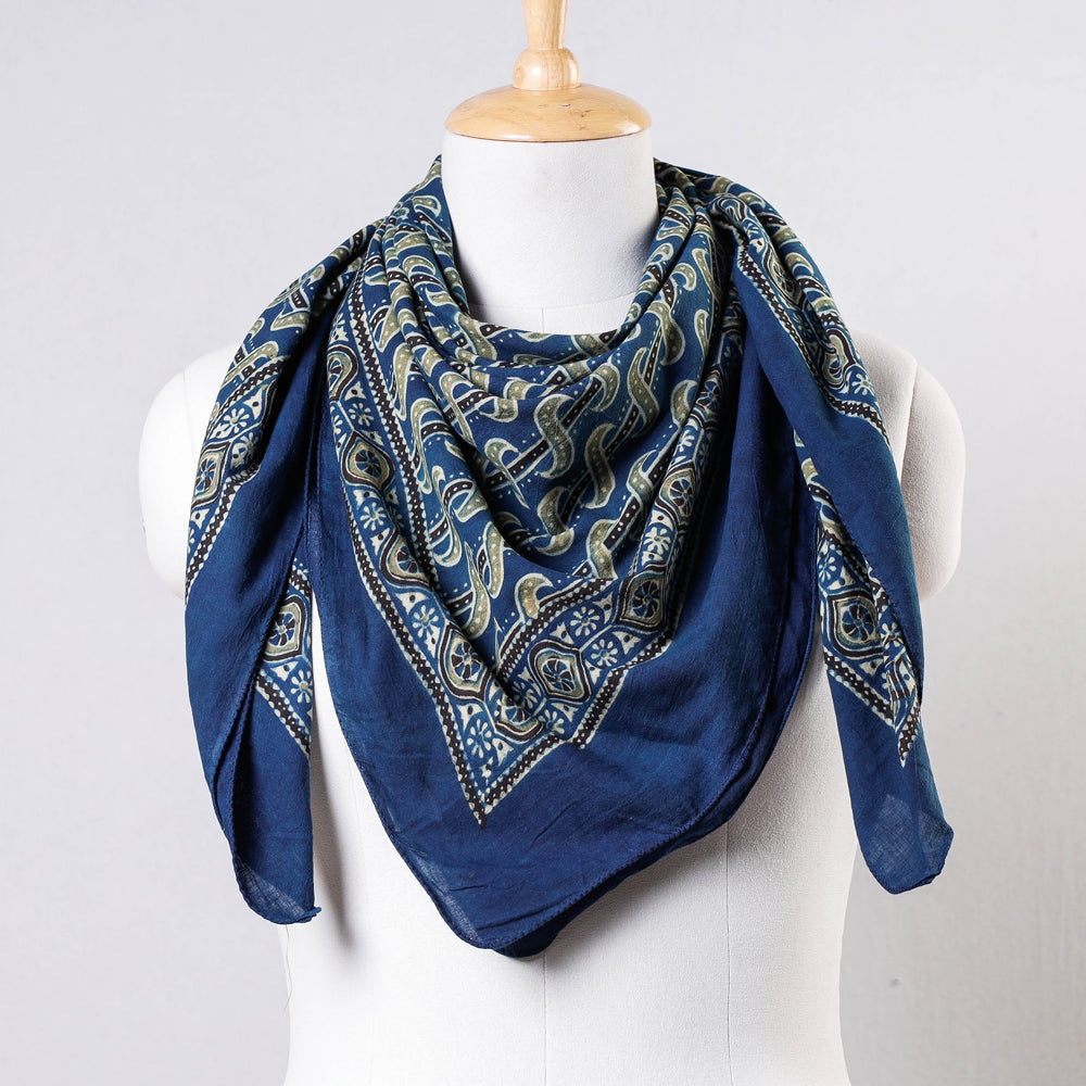 Blue - Ajrakh Block Printing Cotton Scarf from Kutch
