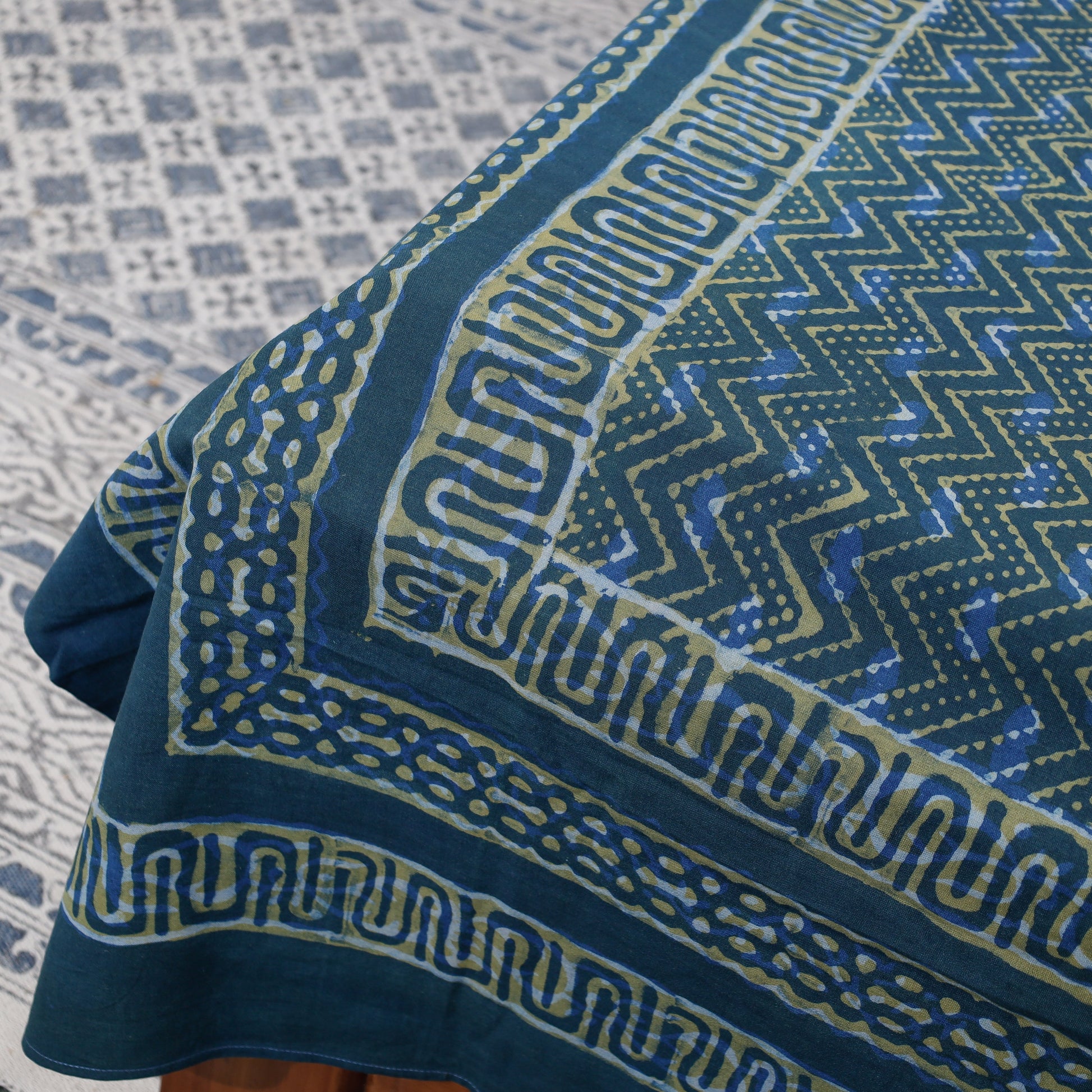 Blue - Akola Block Printing Jhiri Handloom Cotton Single Bed Cover (97 x 59 in)