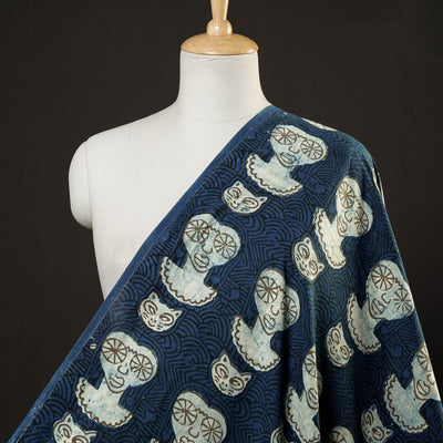 Blue - Bindaas Block Printed Cotton Natural Dyed Fabric