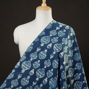 Blue - Bindaas Block Printed Natural Dyed Cotton Fabric