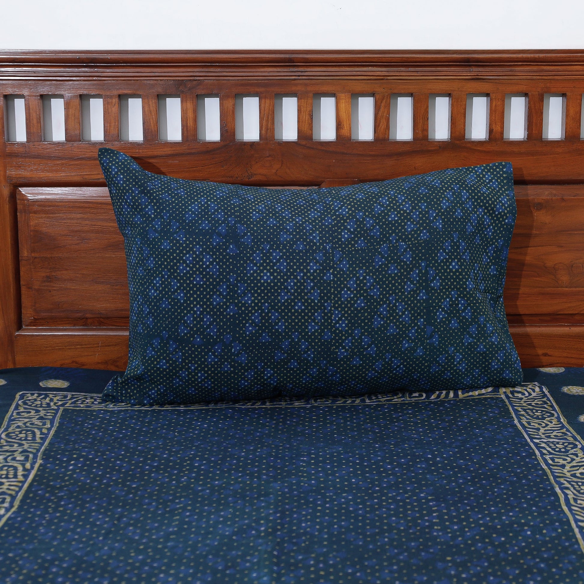 Blue - Akola Block Printing Jhiri Handloom Cotton Single Bed Cover (97 x 59 in)