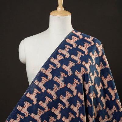 Blue - Bindaas Block Printed Cotton Natural Dyed Fabric