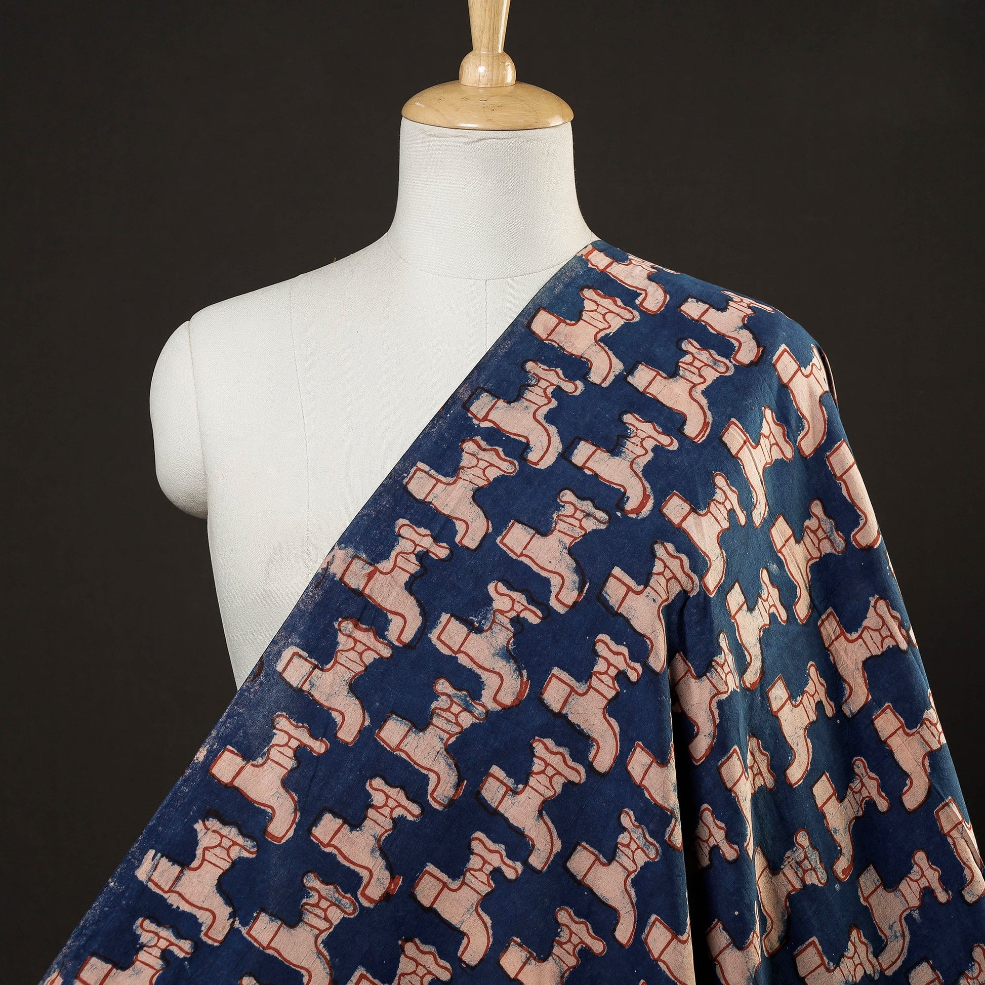Blue - Bindaas Block Printed Cotton Natural Dyed Fabric