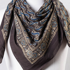 Brown - Ajrakh Block Printing Cotton Scarf from Kutch