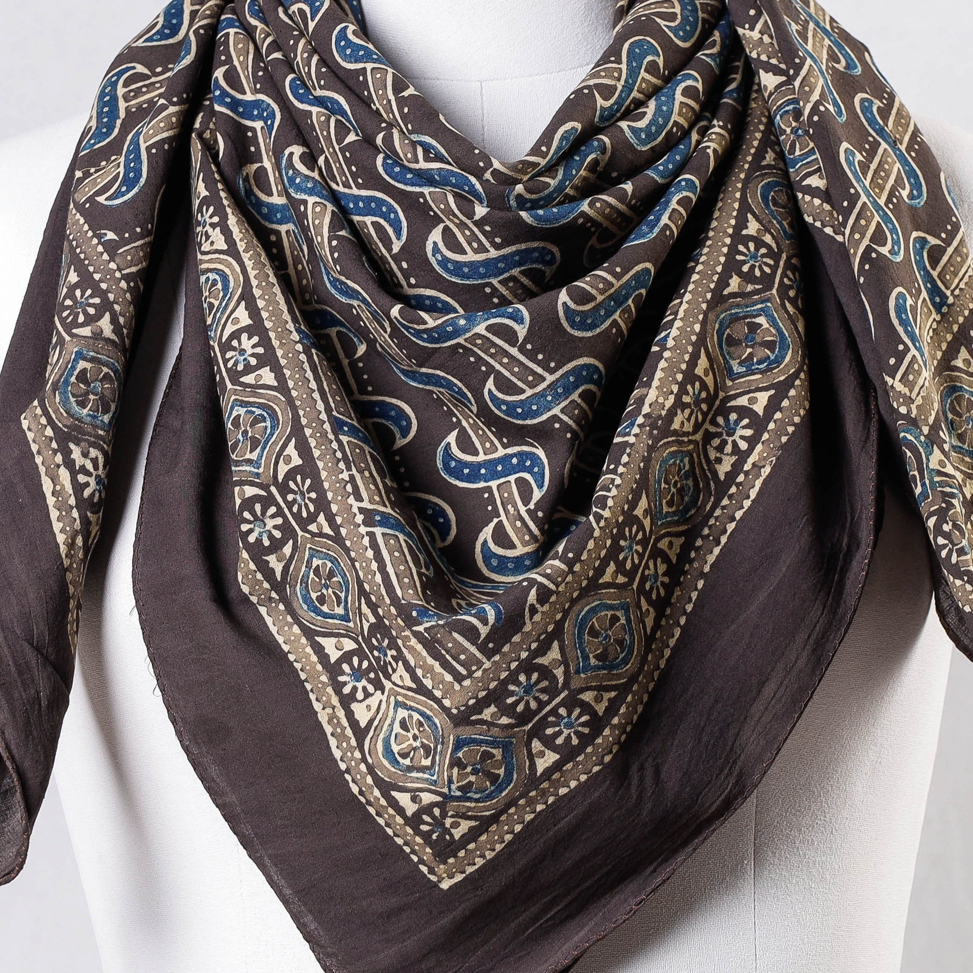 Brown - Ajrakh Block Printing Cotton Scarf from Kutch