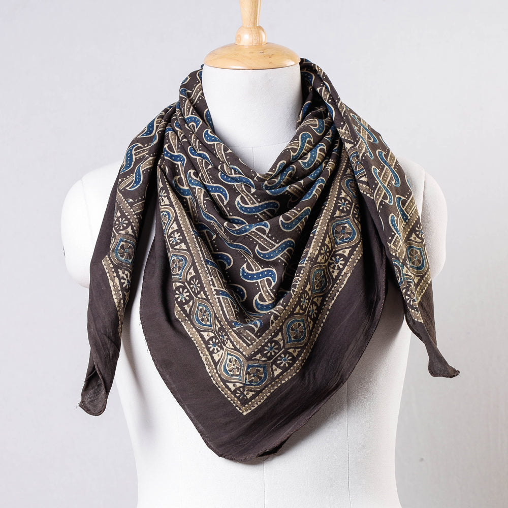 Brown - Ajrakh Block Printing Cotton Scarf from Kutch