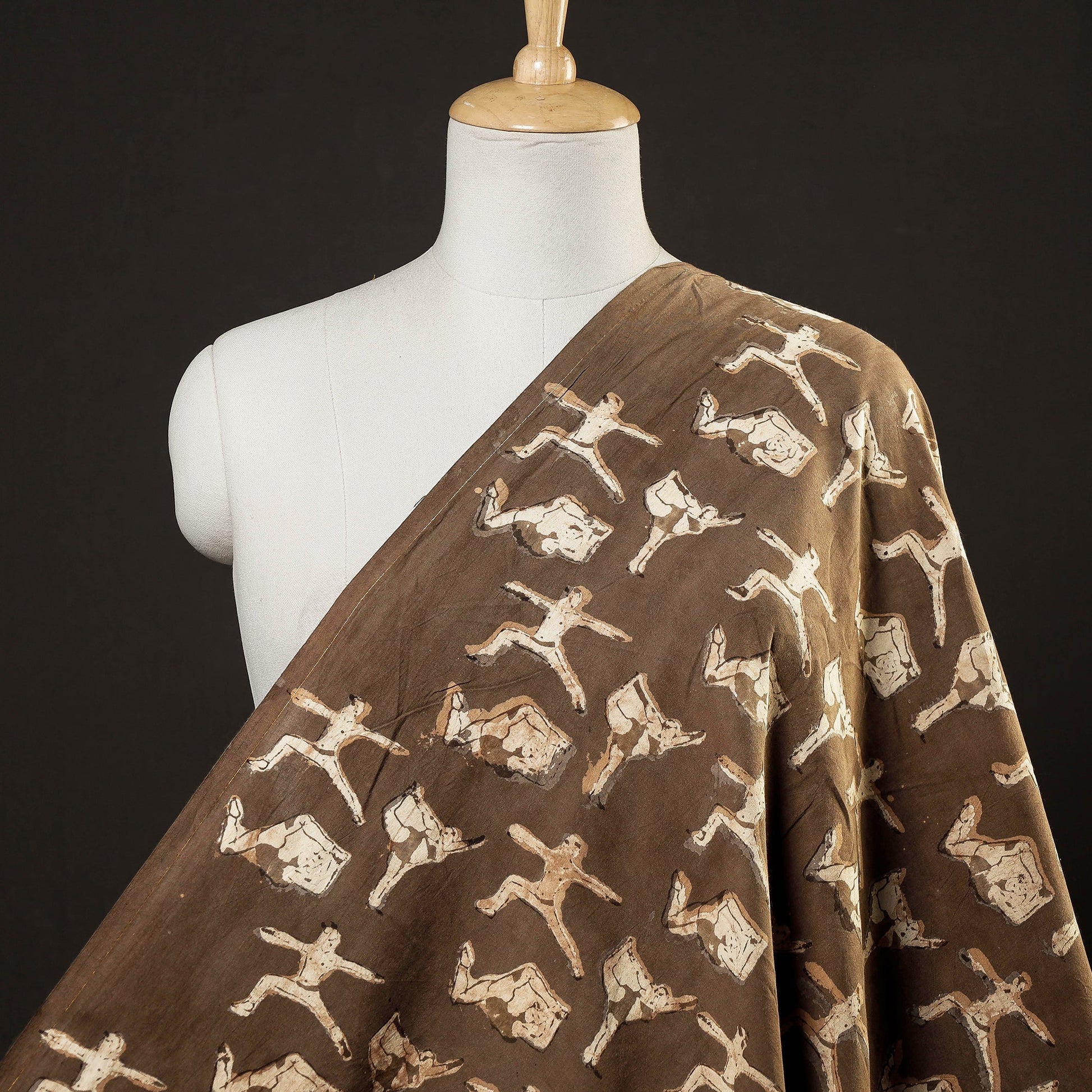 Brown - Bindaas Block Printed Cotton Natural Dyed Fabric