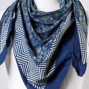 Blue - Ajrakh Block Printing Cotton Scarf from Kutch