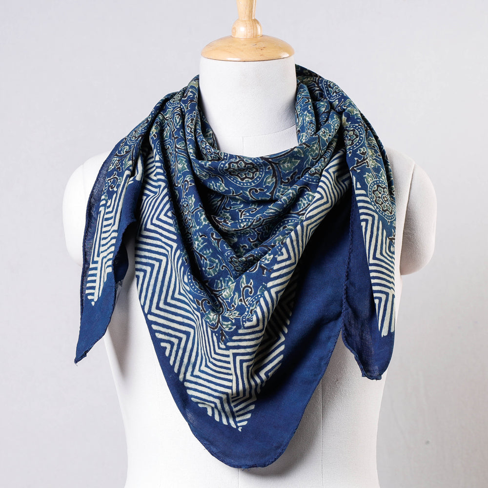 Blue - Ajrakh Block Printing Cotton Scarf from Kutch
