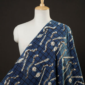 Blue - Bindaas Block Printed Cotton Natural Dyed Fabric